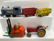 Dinky Toys train, fork lift and tractor for spares or restoration vintage J3
