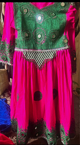 Afghan party dress - , pink/green