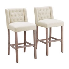 2Pc Tall Dining Chairs Kitchen Pub High Counter Bar Stools Linen Tufted Barstool