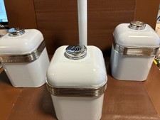 Swan Retro Kitchen Storage Canisters Set/Kitchen Roll Holder Pastel Blue Chrome