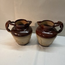 Pair of Brampton Stoneware Salt Glazed Jug, Greyhound Handle & Stag Head Rare