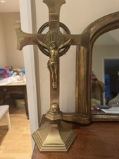 Large Vintage Brass Crucifix 16.5” Tall Double Sided INRI IHS Church Altar Heavy