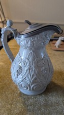 Victorian Ridgeway Blue Pitcher Bacchus Pan Relief With Lid Marked 