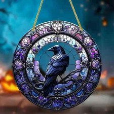 Gothic Crow Raven Design  Round Acrylic Suncatcher Hanging Decoration 15 cm