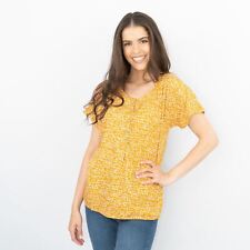 White Stuff Top Womens Short Sleeve Yellow Umbrella Print Relaxed Blouse Summer