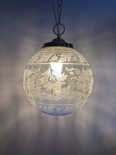 Vintage Christopher Wray Etched Glass Globe Shade and Fitting 25cm Blue Base