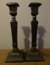 ANTIQUE BRONZE BRASS PAIR O CANDLESTICK HOLDERS CANDLE STICKS GEORGIAN STYLE 10"