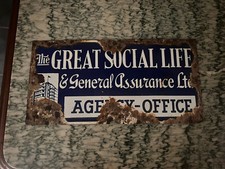 Vintage Enamel Great Social Life & Genera Assurance Ltd Sign