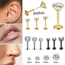 Stud Earring Piercing Zircon Gem Flat Back Push In Tragus Helix Cartilage Labret