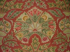 Floral Motifs Dark Coral Linen Blend Curtain Upholstery Cushion Fabric