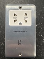 MK Brushed Stainless Steel Dual Voltage 115/230V Bath Shaver Socket