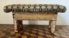 Antique Wooden Upholstered Padded Foot Stool Chippy Paint Vintage Primitive Folk