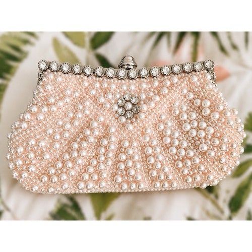 Blush pink pearl - beaded, clutch