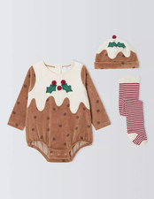 JOHN LEWIS Christmas Pudding Dress Up 3 Pc Costume Thights Hat Baby 0 - 3 Months