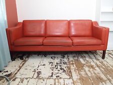 Red Mid Century Danish Leather Sofa Vintage by Hurup