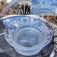 EDINBURGH Crystal ENGRAVED THISTLE 4 3/4” FINGER BOWL GLASS SIGNED HOBNAIL🎁