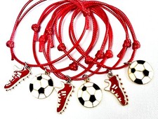 6 FOOTBALL FRIENDSHIP BRACELETS PARTY BAG FILLERS SOCCER Tombola Prizes RED