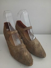 VINTAGE ART DECO  20's 30's Gold flapper  Shoes Uk 4 Eu 37 Lame Silk? Mary Jane 