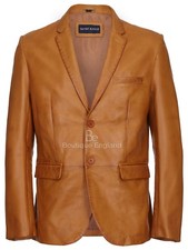Mens Leather BLAZER TAN Classic ITALIAN Tailored Soft 100% REAL LEATHER 3450