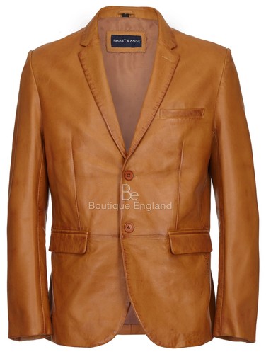 Mens leather blazer - leather, tan