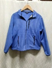 Lands End Ladies Thermacheck Blue Full Zip Fleece M 10-12 Outdoors Casual 