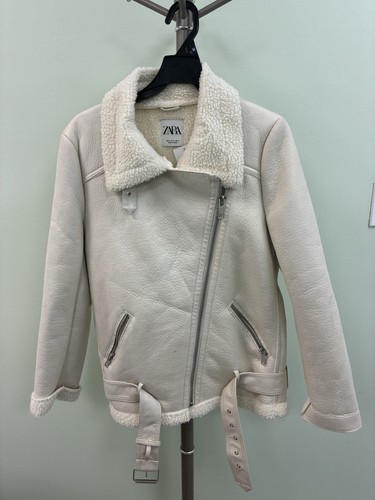 Zara white biker style faux - zara,