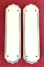 Reclaimed White Gold Line Design Porcelain Door Finger Push Plates x 2