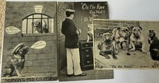 PORTSMOUTH NAVAL HISTORY ON THE KNEE X3 COMIC POSTCARDS SATIRICAL 1906
