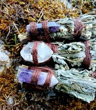 Handmade Mugwort (Black Sage)& Lavender Smudge Stick With Quartz Point Crystal