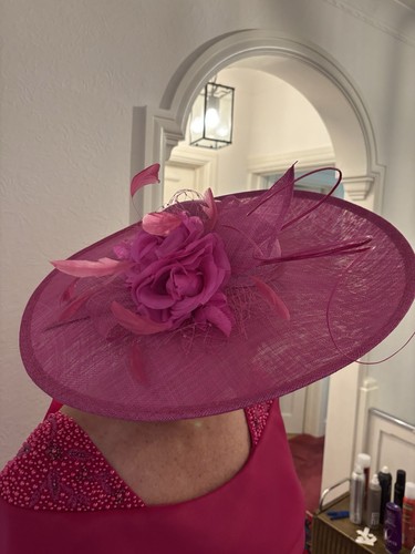 Pink sinamay wide brim wedding - pink,