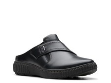 Clarks Caroline Bay Black Leather Clogs Wide (UK 6E, US 8.5)