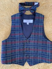 George BOYS BLUE CHECK WAISTCOAT & BOW TIE age 18 - 24 MONTHS 1.5 - 2 Years.
