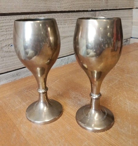 Pair brass goblets wine - brass,