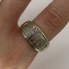 Diamond Pave Cluster Chunky Band Ring 9ct 9k Yellow Gold - Size P 1/2