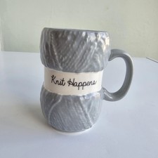 Grey Shaped Knitting Yarn " Knit Happens" Coffee Tea Mug