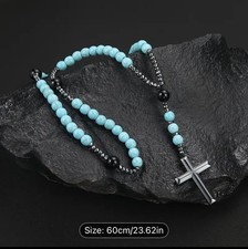 Rose mary beads Cross Necklace Rosemary Rosary beads Turquoise New STUNNING