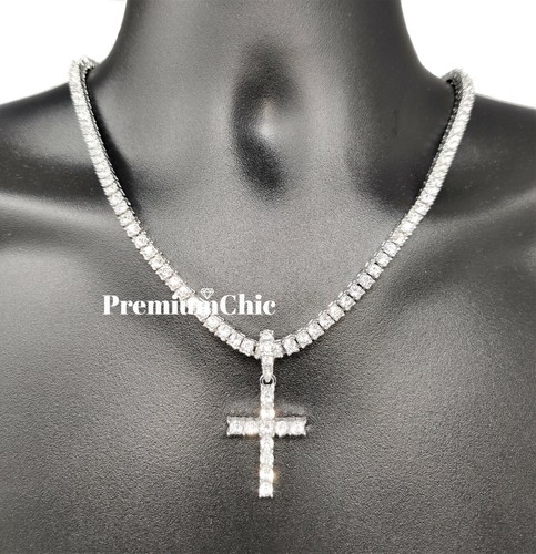Iced cross pendant tennis - iced,