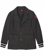 VINTAGE Boys 3 Button Blazer Jacket 9-10 Years Navy Blue Herringbone Wool AS15