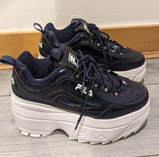 Fila Blue Holographic Disruptor II Wedge Platform Shoes Size 5 Trainers Sneakers