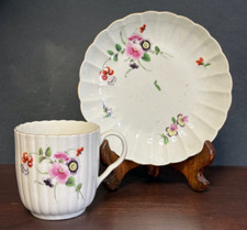 Antique 18th Century Dr Wall First Period Worcester Cup Saucer Painted Flowers