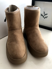 Zara FAUX FUR PLATFORM ANKLE BOOTS ~ Tan / 5608/410 ~ UK 6