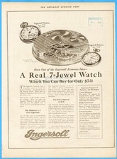 1921 Robert Ingersoll Pocket Watch Yankee and Reliance 7 Jewel Movement Ad