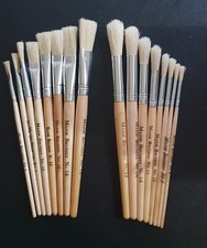 Single Short Handle Round & Flat Hog Hair Artist Paint Brush Art Craft Bristle