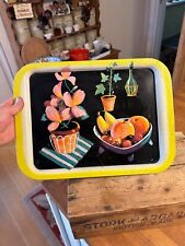 Vintage Rectangular Metal Serving Tray – Plant & Fruit Bowl Scene – Retro! –