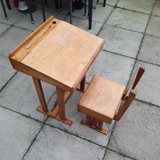 Vintage Child's School Desk & Chair Inkwell-Open Folding tops- Made in England.