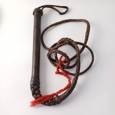 Vintage 6ft Brown Leather Braided Bull Whip