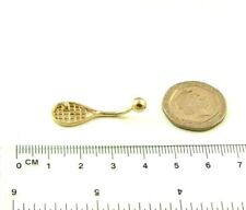 Solid 9ct 375 Yellow Gold Tennis Racket & Real Diamond Ball Navel Belly Bar