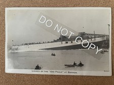 Shipping - Launch Of The 'Sao Paulo' at  Barrow, Cumbria.   Sankey RPPC.