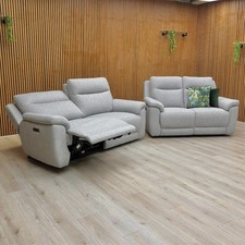 ‘Bobby' 3 + 2 Seater Sofa Florence Stone Grey Tight Weave Fabric Power Recliner