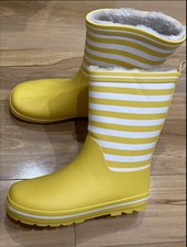 Marks & Spencer Faux Fur Lined Rubber Rain Wellington Yellow Boots Wellies UK 3